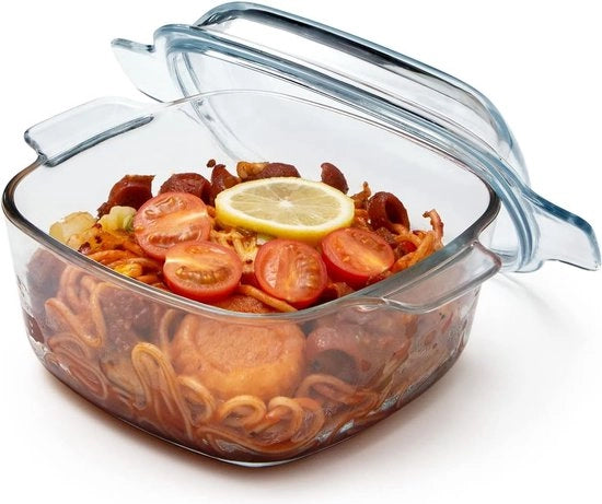 Piatto per forno in vetro 1,5L con coperchio - Scatola quadrata per forno e microonde