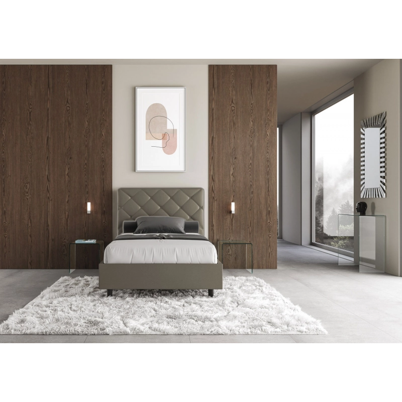 Letto imbottito 1 piazza e mezza 120x190 cm Priya - Similpelle,Cappuccino,Contenitore