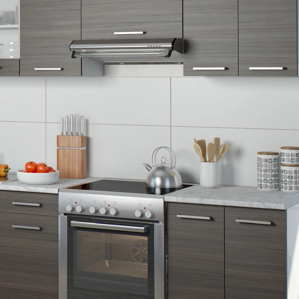 Mobile da cucina Raul Grigio nobile/Bianco 240 cm, PL Marmo con striscia LED Vicco
