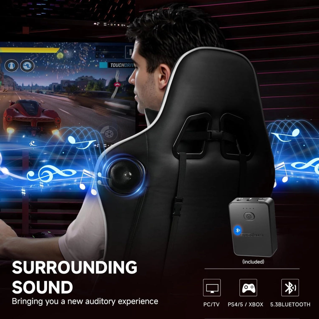 Sedia da gioco con poggiapiedi, altoparlante Bluetooth, sedia da gioco, ergonomica, sedia da ufficio, sedia da scrivania con barrières Réglables, 200 kg, grigio