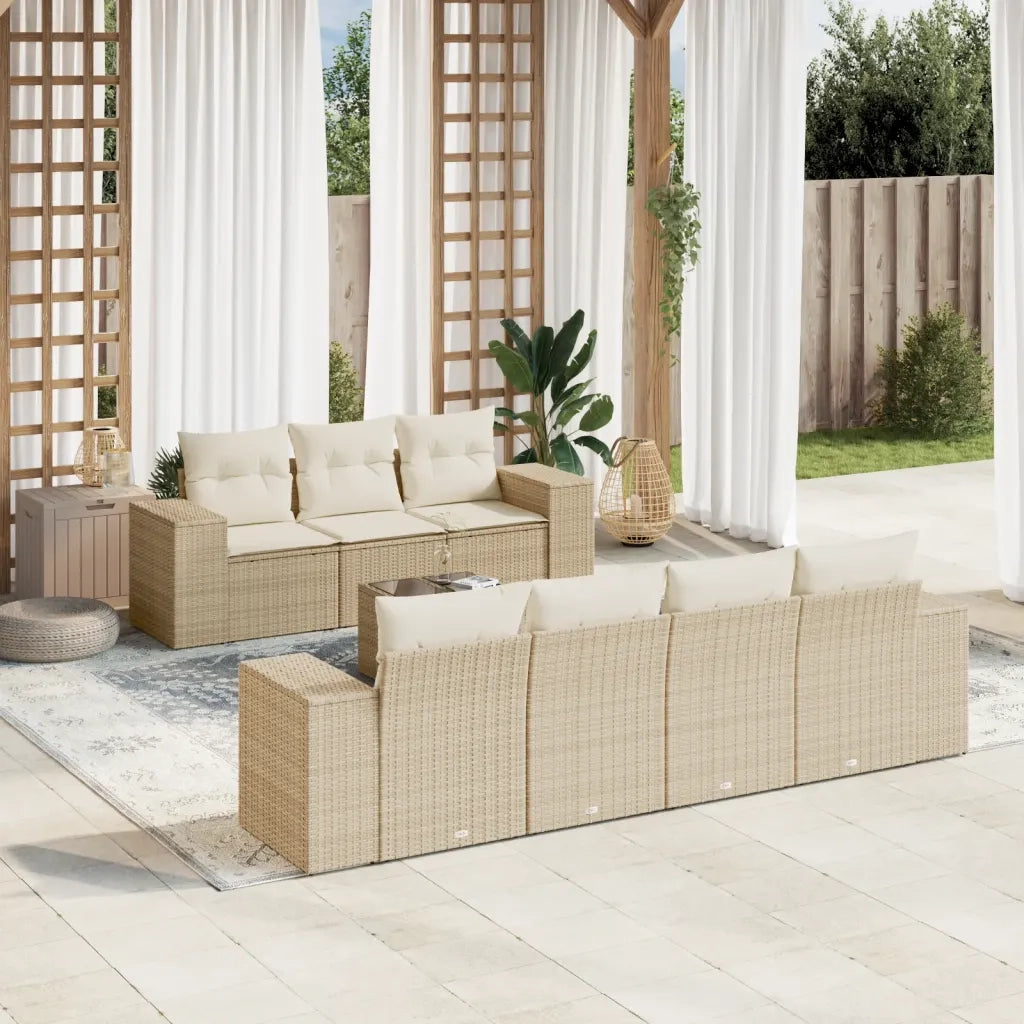 Set Divano da Giardino 8 pz con Cuscini Beige in Polyrattancod mxl 90582