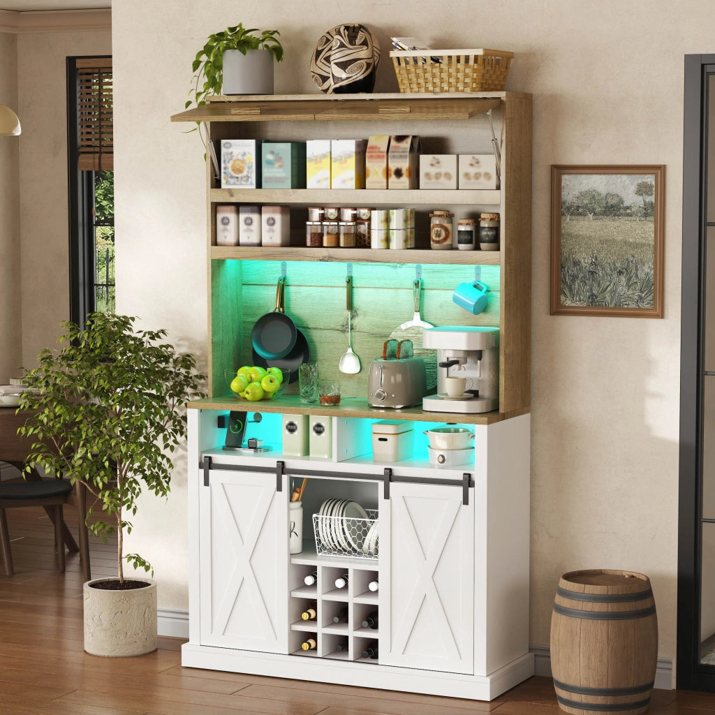 Credenza da cucina con LED RGB e ripiani aperti per cucina in MDF 110×40×191 cm