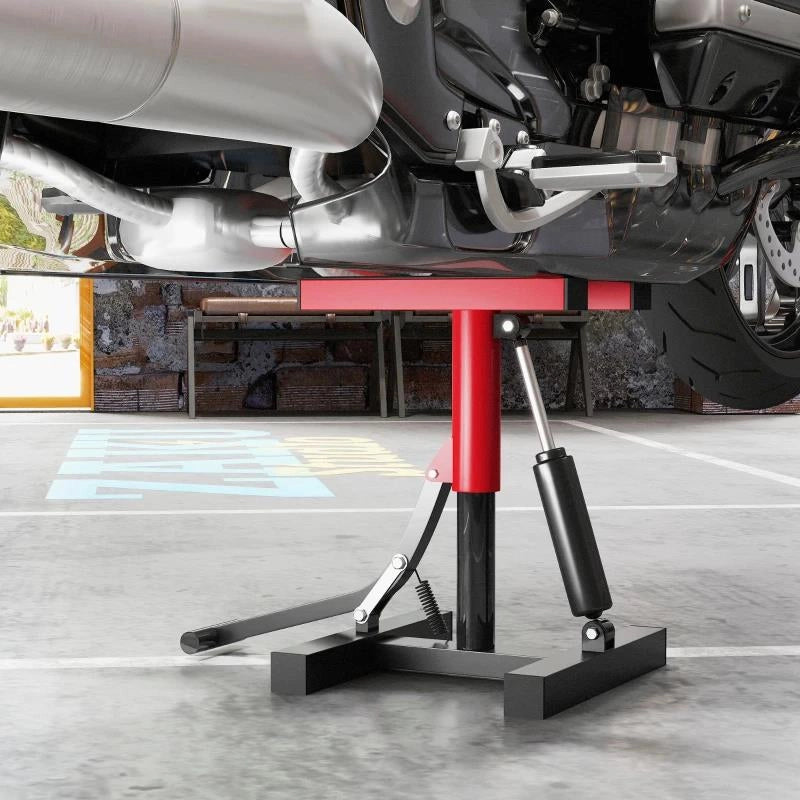 CAVALLETTO ALZAMOTO IN ACCIAIO CAPACITÀ 150KG, ALTEZZA REGOLABILE E PIANO ANTISCIVOLO, ROSSO
