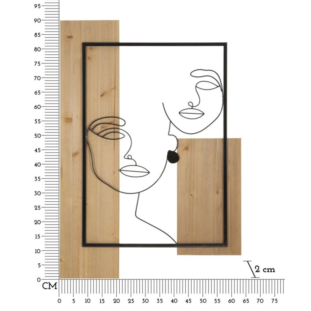 Decorazione in Metallo e Legno Volti, Marrone, Metallo, 63x2x90 cm