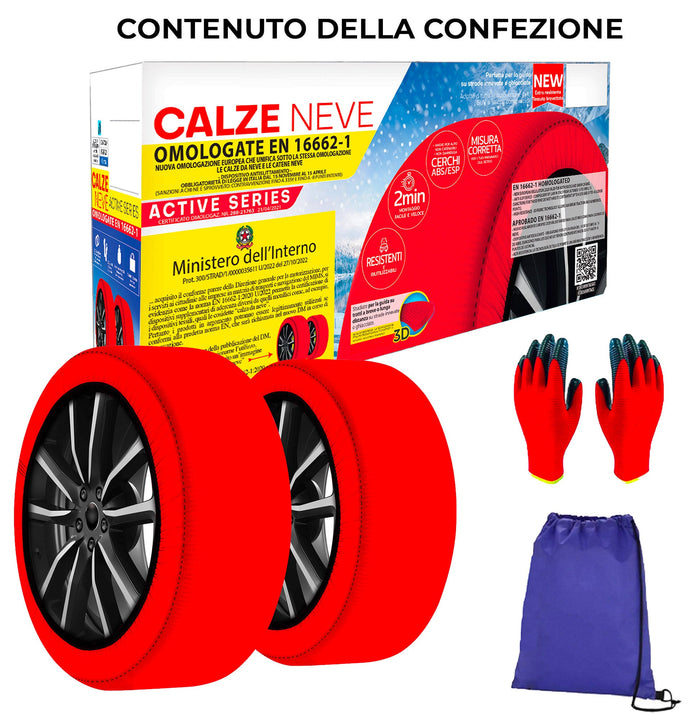 Calze da Neve per Auto Omologate EN 16662-1 Taglia L in Tessuto 3D Rosso