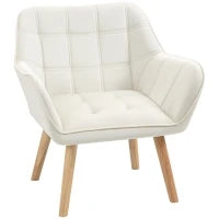 Poltrona Design Scandinava in Legno ed Effetto Velluto Crema, per Soggiorno o Ufficio, 67x61.5x71cm