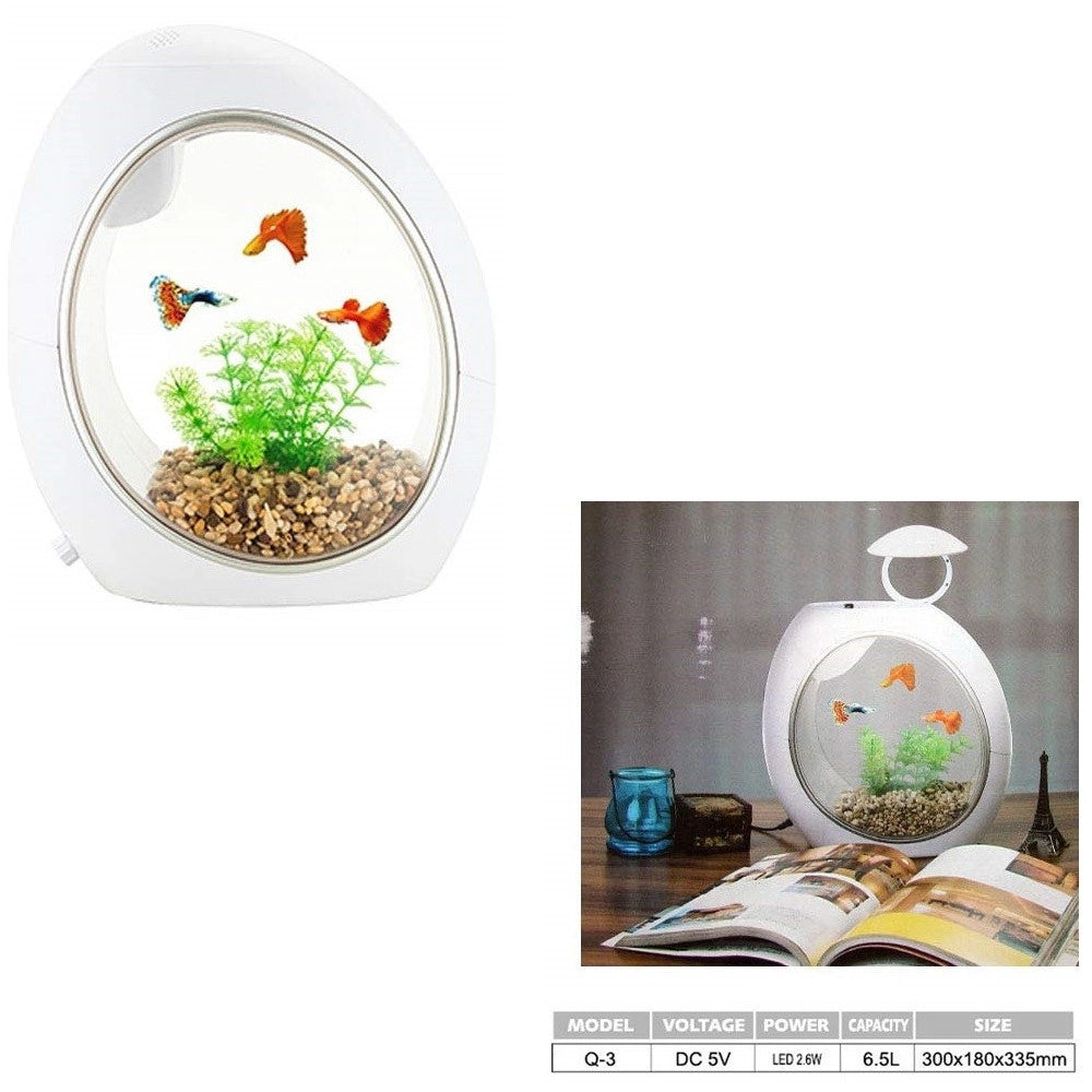 Trade Shop - Mini Acquario Completo Q3 Capacita' 6.5 Litri Potenza 2.6w Led Incorporata -