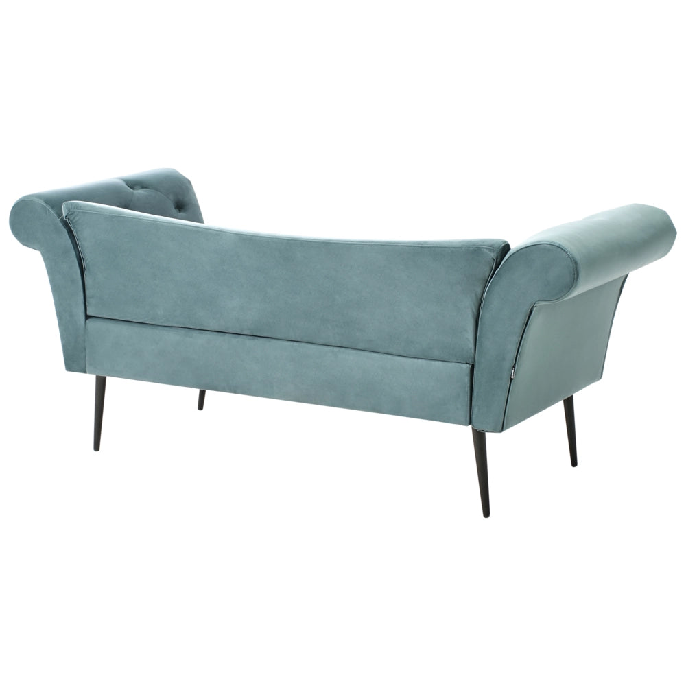 Chaise Longue in tessuto verde acqua e Gambe con gambe in metallo dorato