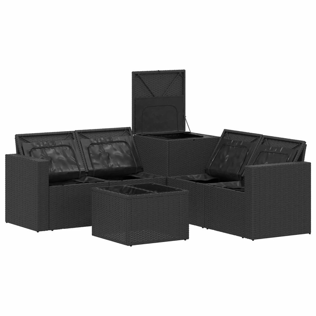 Set di divani 6 pz Nero e Blu Rattan sintetico e Acciaio 3447393