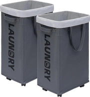 Due contenitori per il bucato con ruote 75 litri x 2 contenitori per il bucato contenitori per la biancheria da bagno spazio di stoccaggio bagno spazio di stoccaggio in grigio