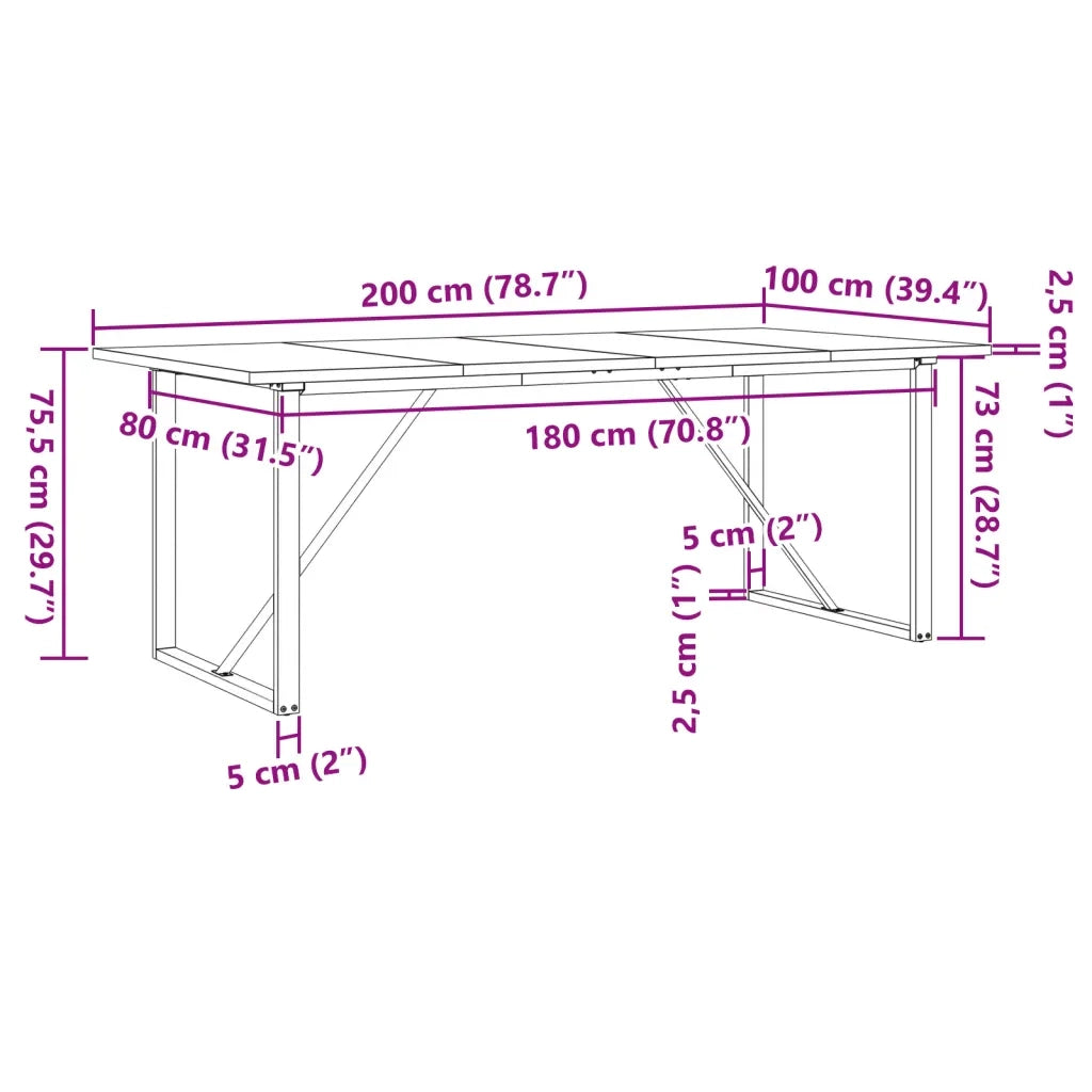 Tavolo Pranzo Telaio a O 200x100x75,5 cm Legno Pino e Acciaio 3282745