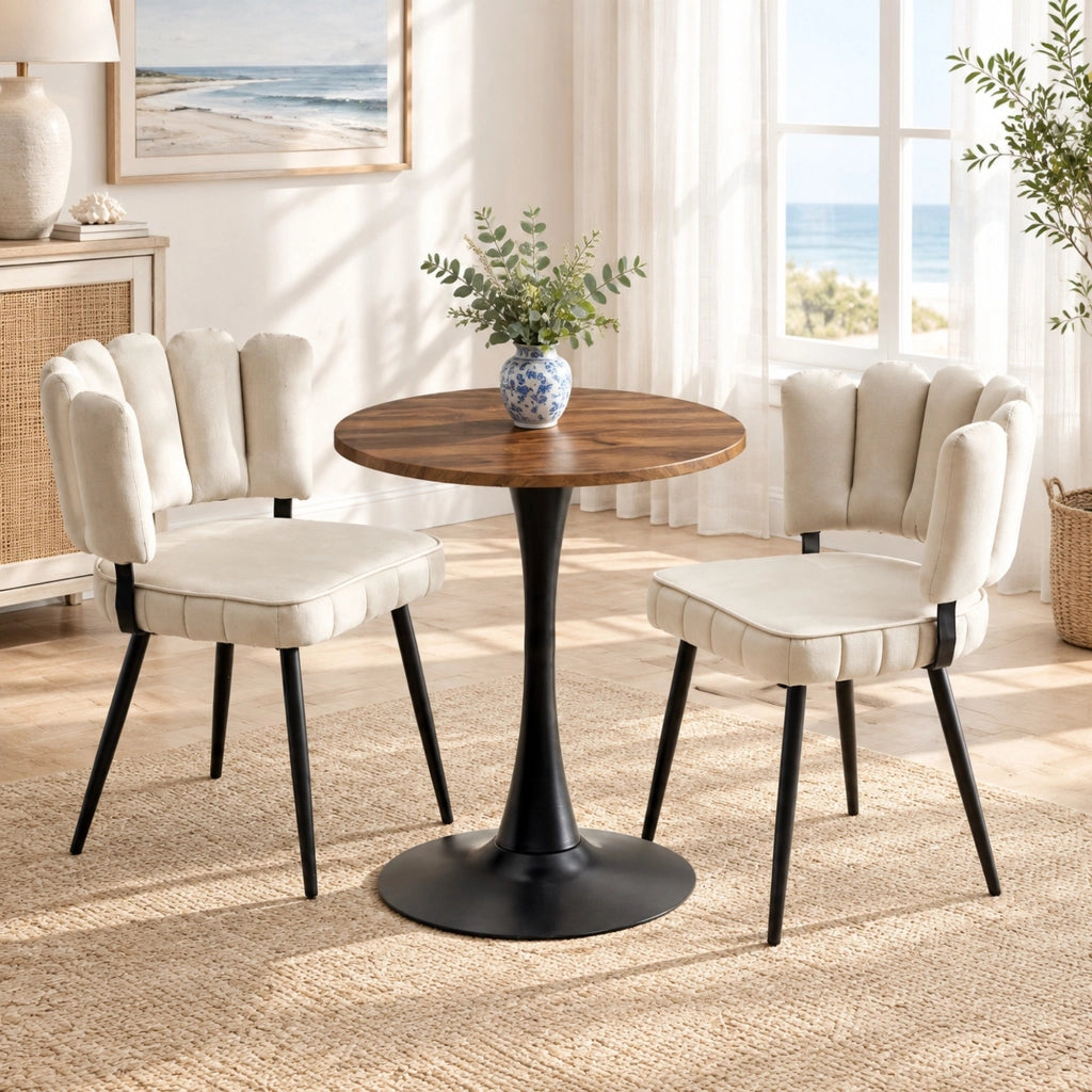 Set tavolo e sedie 60 cm in MDF beige e metallo nero per 2, stile moderno