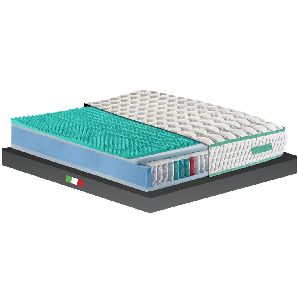 Materasso Piazza e mezzo 120X190 Molle Insacchettate e Memory H27 – Dispositivo Medico, Doppio Lato Comfort/Semirigido, Ortopedico per Mal di Schiena, Tessuto Anallergico - HYBRID MEMORY MED