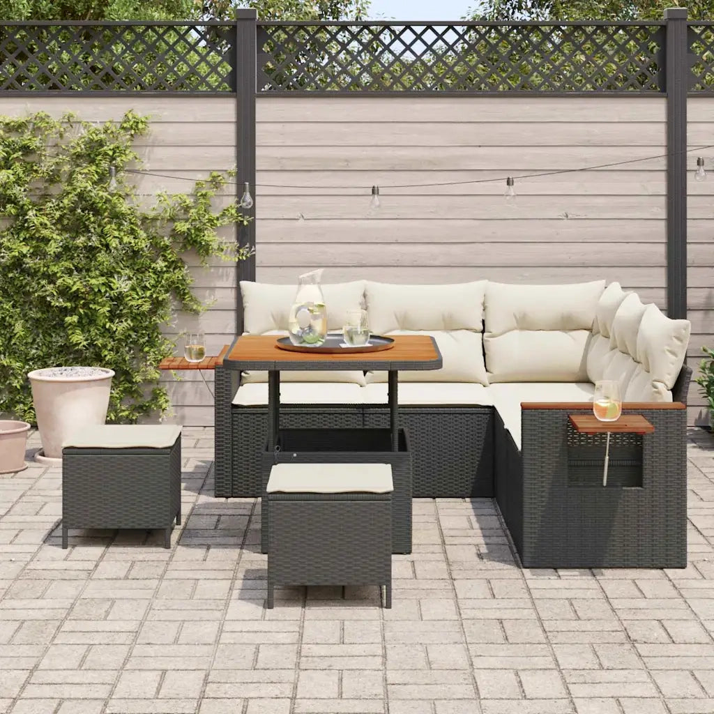 Set Divano da Giardino con cuscino 8 pcs Nero e Crema