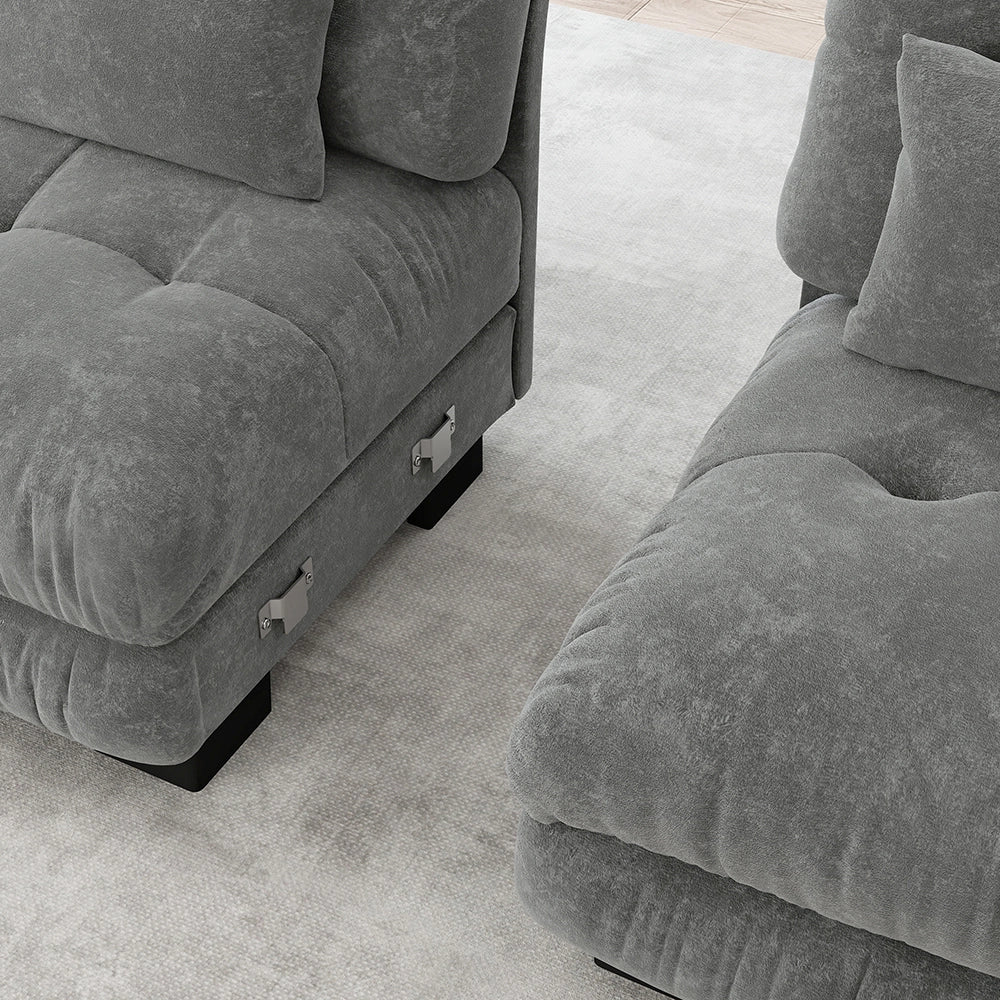 Divano angolare di lusso - Xylo - Forma L extra large, velluto costato con pouf, grigio
