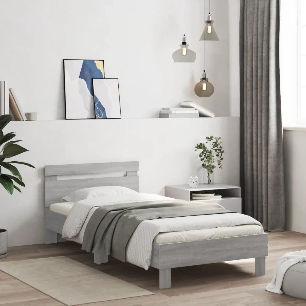 Giroletto con Testiera e LED Grigio Sonoma 100x200 cmcod mxl 110661