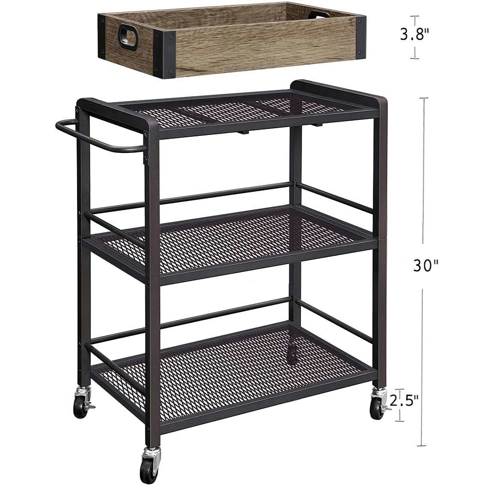 Carrello da Cucina con Ruote Carrellino Portaoggetti 3 Ripiani 65x33x91cm Bronzo