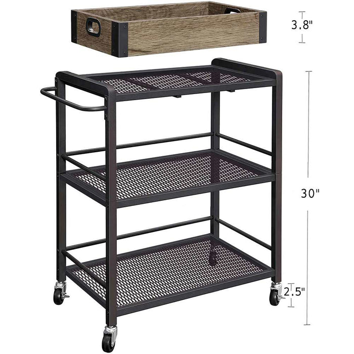 Carrello da Cucina con Ruote Carrellino Portaoggetti 3 Ripiani 65x33x91cm Bronzo