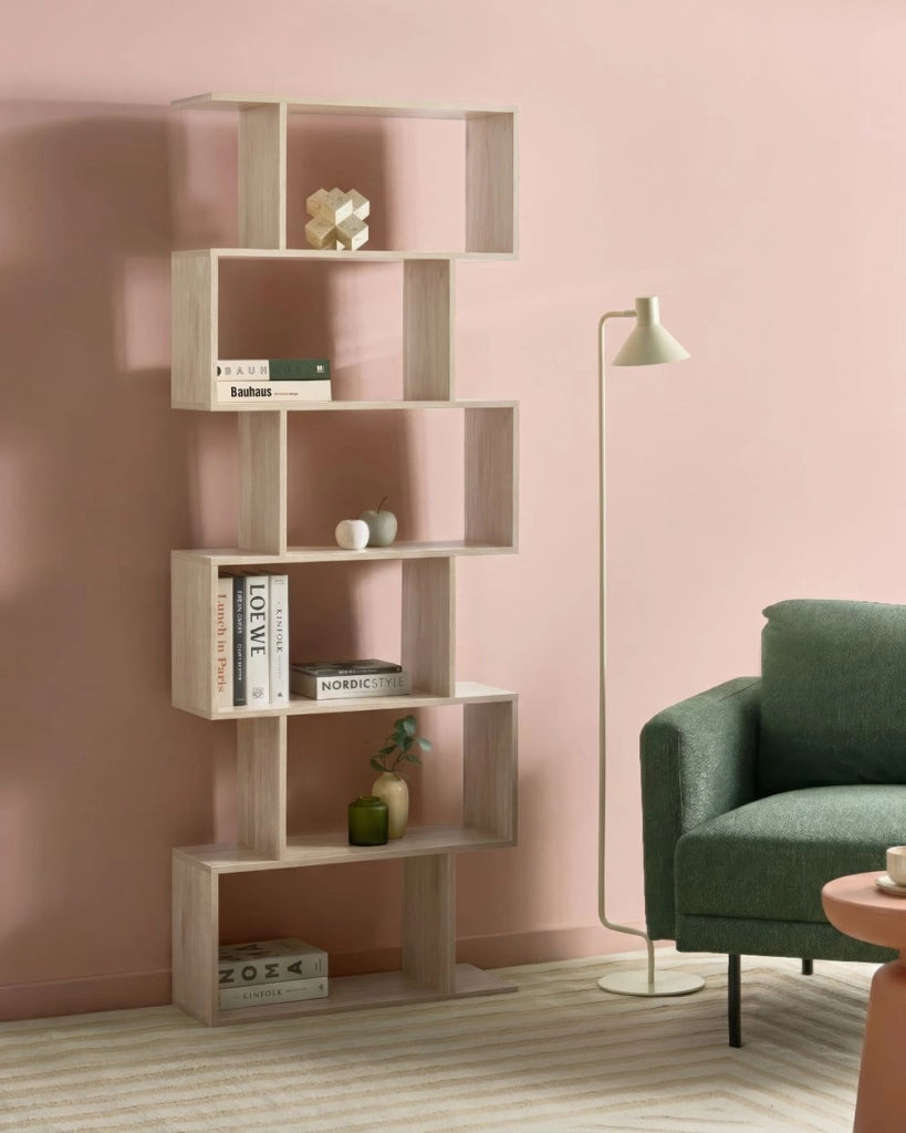 Libreria a 6 ripiani in truciolato Marrone chiaro stile minimalista