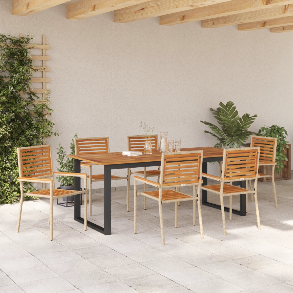 Set Pranzo Giardino  7 Pezzi Beige Polyrattan Acacia