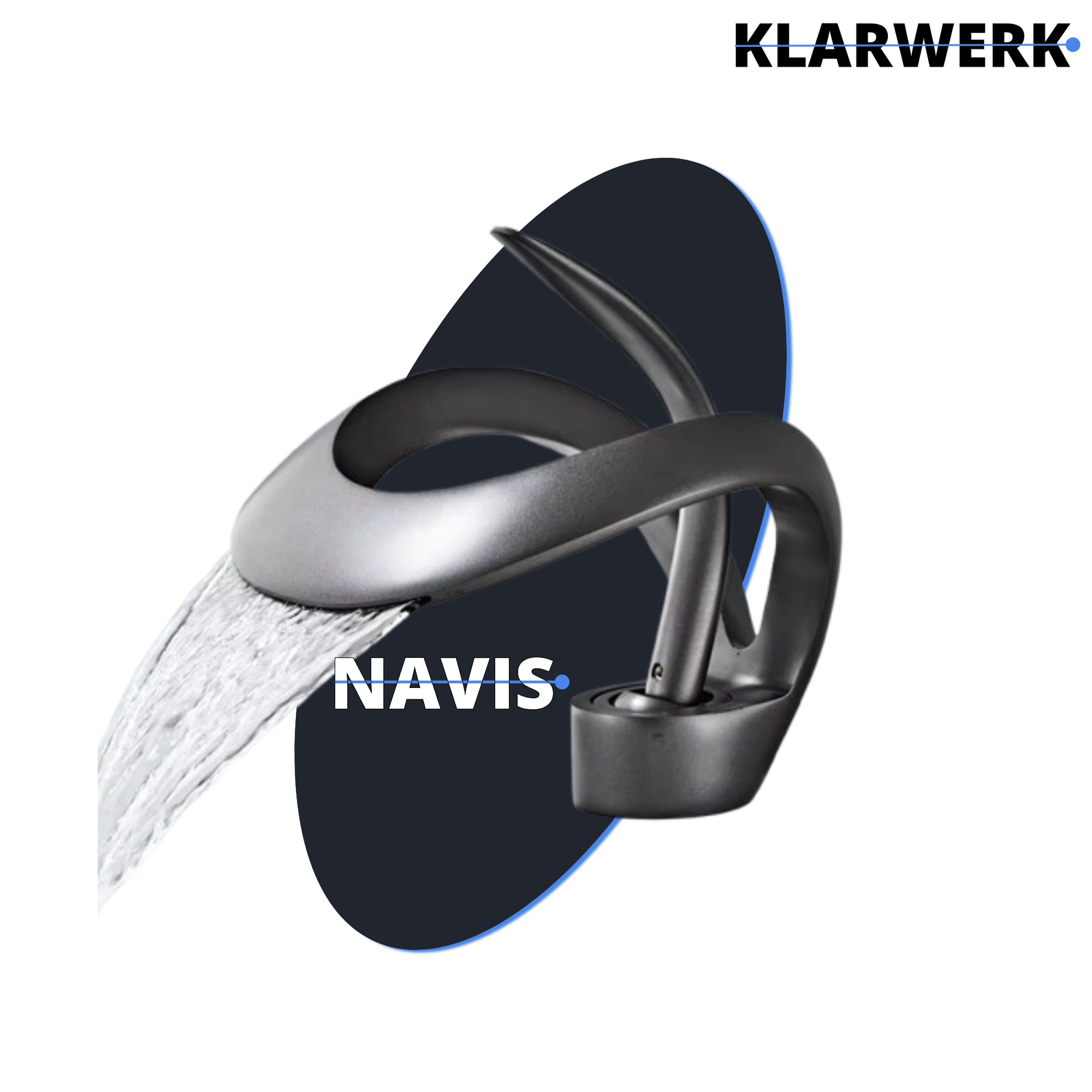 NAVIS | Rubinetto a cascata di design per bagno  nero | Elegante rubinetto in acciaio inossidabile premium per lavelli | Miscelatore  2 attacchi