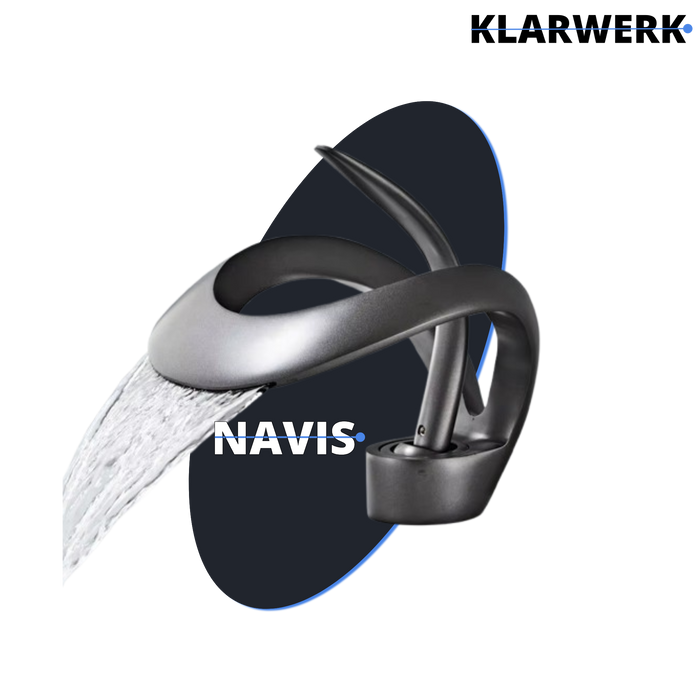 NAVIS | Rubinetto a cascata di design per bagno  nero | Elegante rubinetto in acciaio inossidabile premium per lavelli | Miscelatore  2 attacchi