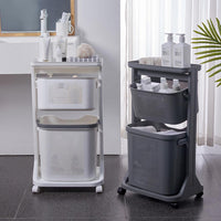 Carrello Portabiancheria Salvaspazio 2 Litri Cesta Estraibile 2 Ripiani Bianco