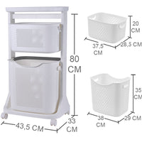 Carrello Portabiancheria Salvaspazio 2 Litri Cesta Estraibile 2 Ripiani Bianco