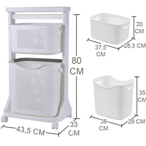 Carrello Portabiancheria Salvaspazio 2 Litri Cesta Estraibile 2 Ripiani Bianco
