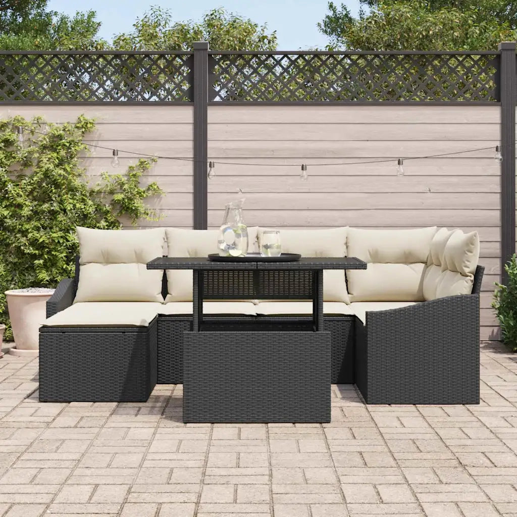 Set Divano da Giardino con cuscino 7 pcs Nero e crema 3349033
