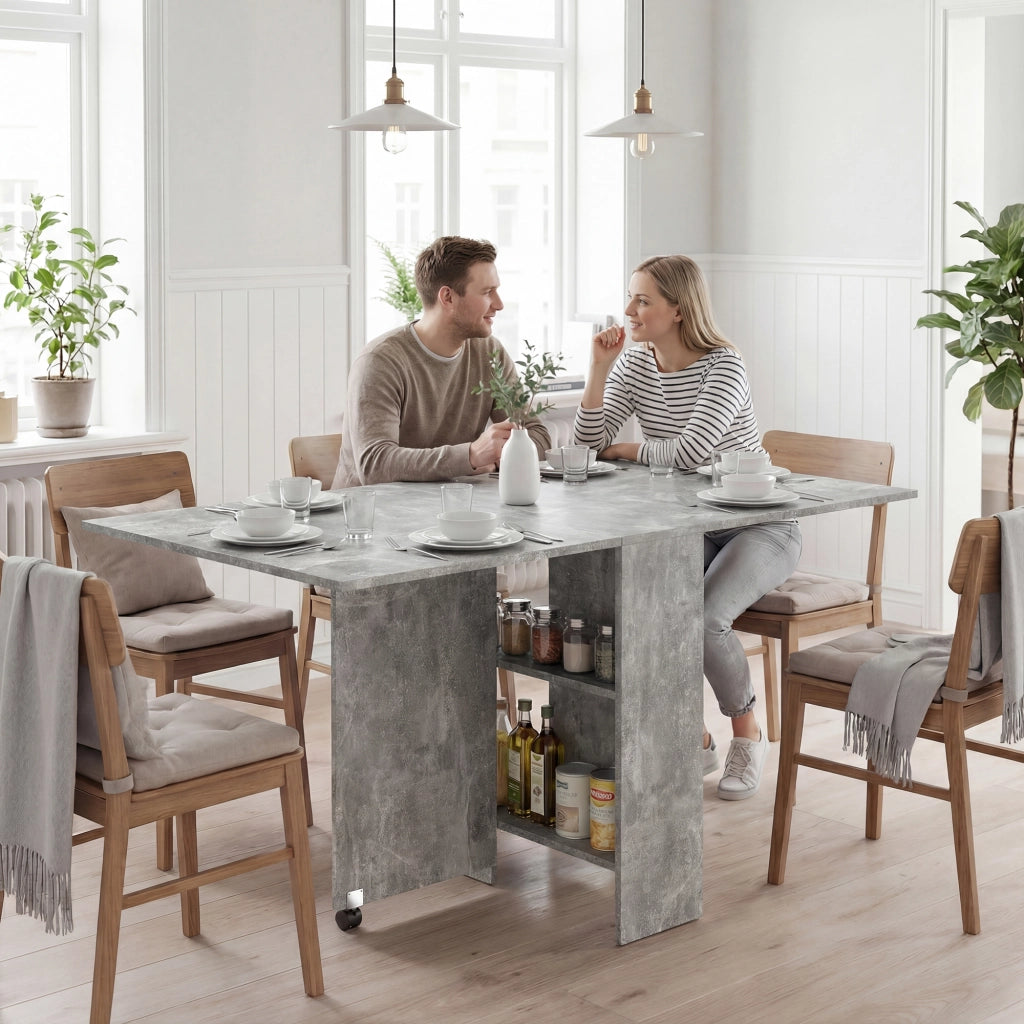 Tavolo pieghevole da pranzo con ruote e ripiani ¨C zephmum ¨C legno 75x140x74 cm