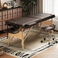 Lettino Massaggio Pieghevole in Legno a 3 Zone con Altezza Regolabile Poggiatesta Braccioli 215x60x64-89 cm Marrone