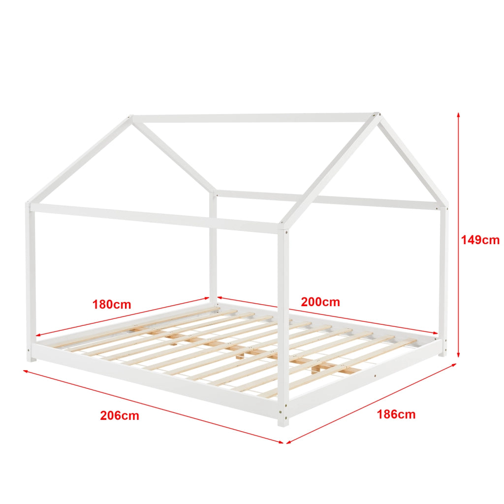 Letto per Cameretta 'Cerro' a Forma di Casetta 180 x 200 cm Legno di Pino Bianco [en.casa]