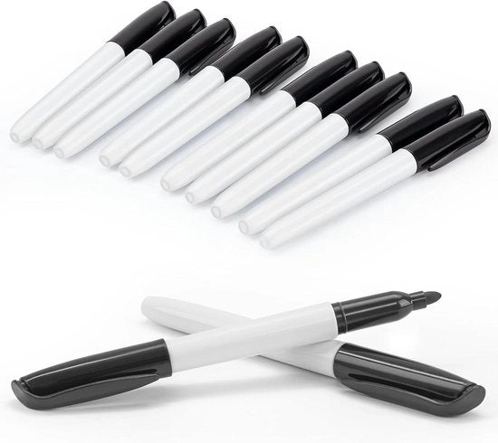 Set di pennarelli bianchi per whiteboard, nero, con 12 pezzi, inclusi pennarello con spazzola e capsula magnetica