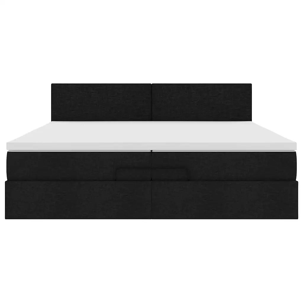 Struttura Letto Pouf con Materasso Nero 200x200 cm in Tessuto