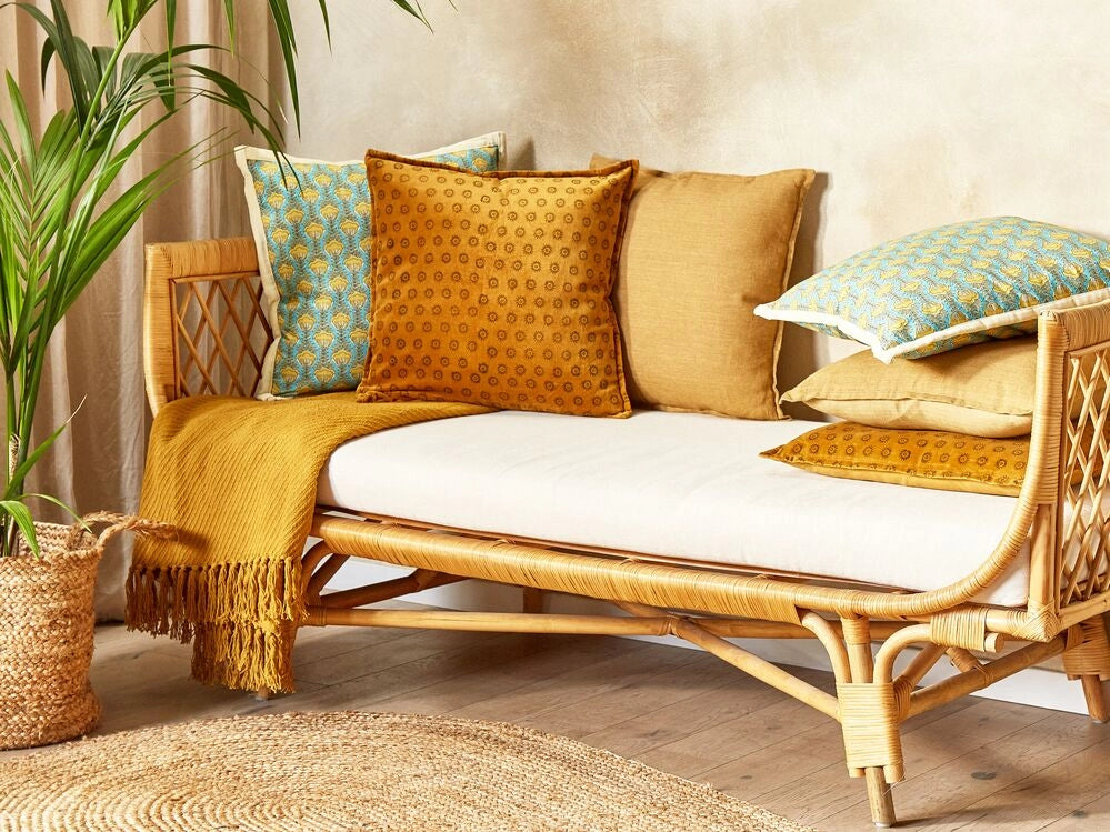 Cuscino decorativo velluto arancione 45 x 45 cm modello stampa blocco boho decor accessori