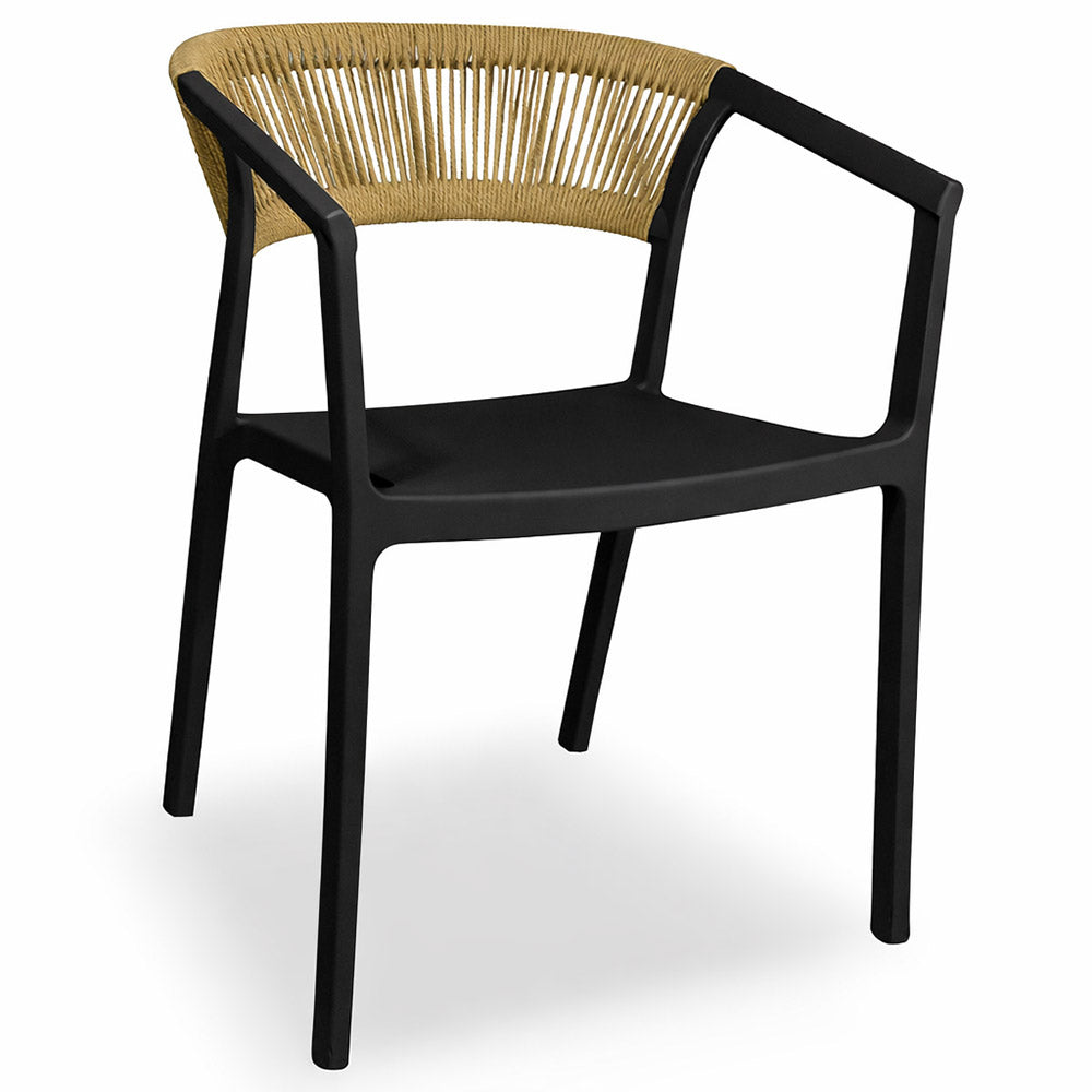 Sedie da Bar Sety in plastica nera con schienale curvo a corda beige