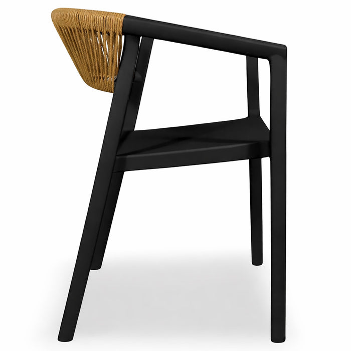 Sedie da Bar Sety in plastica nera con schienale curvo a corda beige