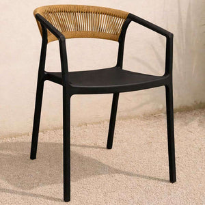 Sedie da Bar Sety in plastica nera con schienale curvo a corda beige