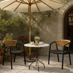 Sedie da Bar Sety in plastica nera con schienale curvo a corda beige