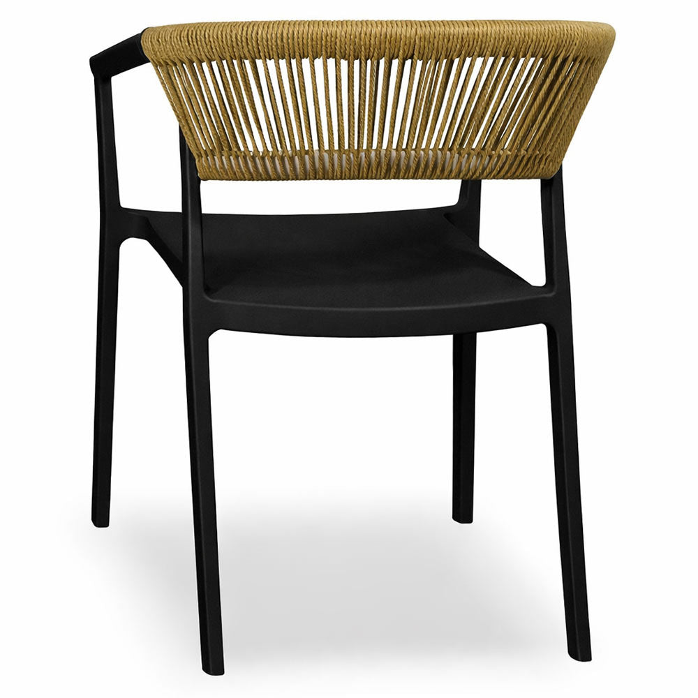 Sedie da Bar Sety in plastica nera con schienale curvo a corda beige