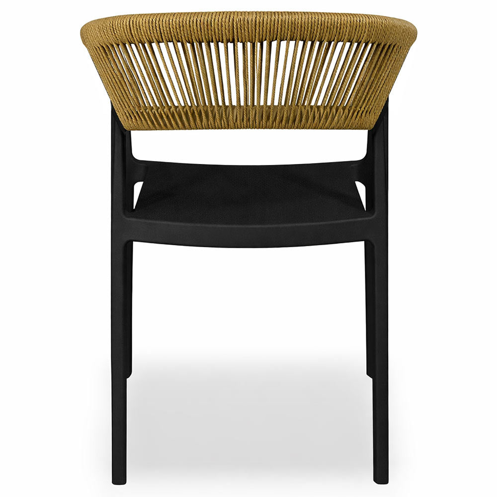 Sedie da Bar Sety in plastica nera con schienale curvo a corda beige