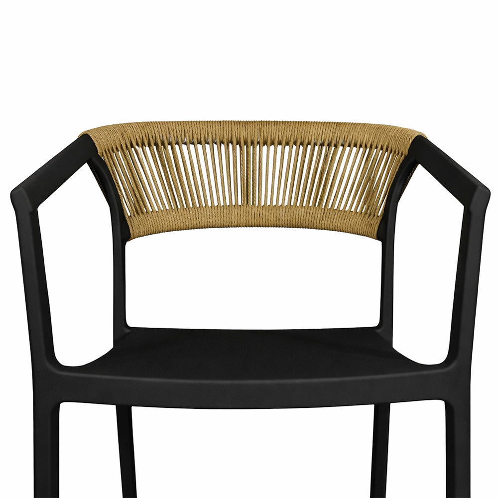 Sedie da Bar Sety in plastica nera con schienale curvo a corda beige