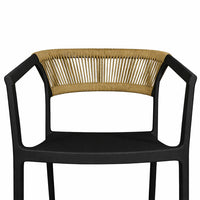 Sedie da Bar Sety in plastica nera con schienale curvo a corda beige