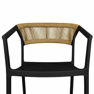 Sedie da Bar Sety in plastica nera con schienale curvo a corda beige