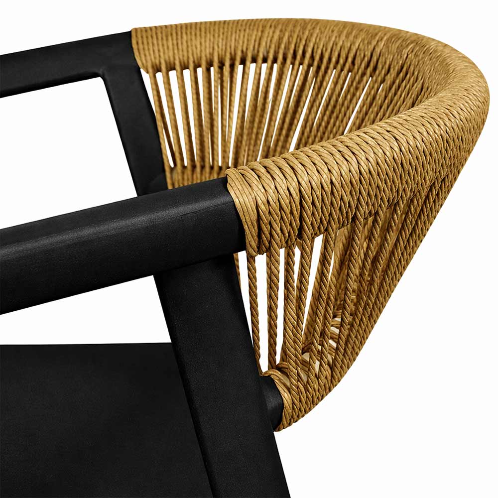 Sedie da Bar Sety in plastica nera con schienale curvo a corda beige