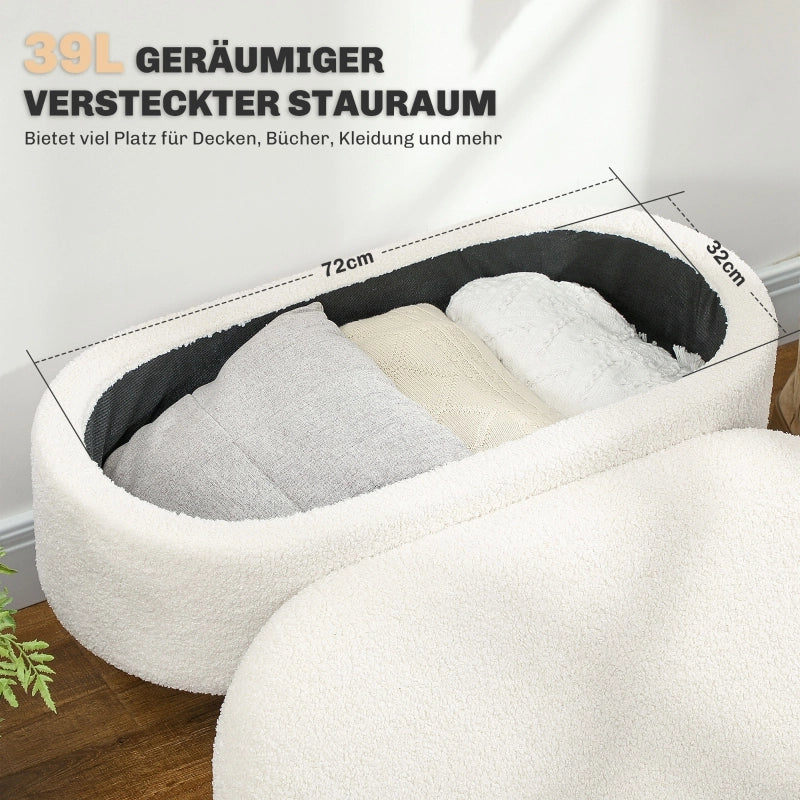 Panca contenitore con vano nascosto e seduta imbottita in poliestere con gambe in legno di pino bianco 82 × 41 × 45 cm