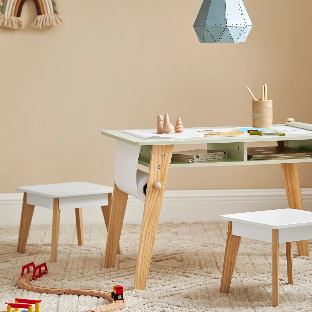 Tavolo Per Bambini Con 2 Sedie Set Mobili Per Bambini Tavolo Da Dipingere Per Bambini Verde KMB92-GR
