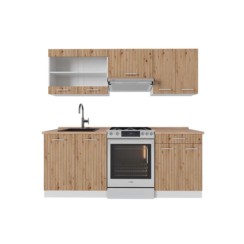 Vicco Cucina componibile Rovere artigianale/bianco 200 cm , PL Rovere