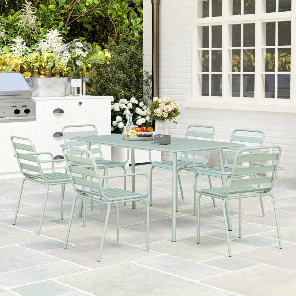Set da giardino 7 pezzi con tavolo e 6 sedie impilabili in acciaio verde chiaro ¨C zephmum ¨C verde chiaro